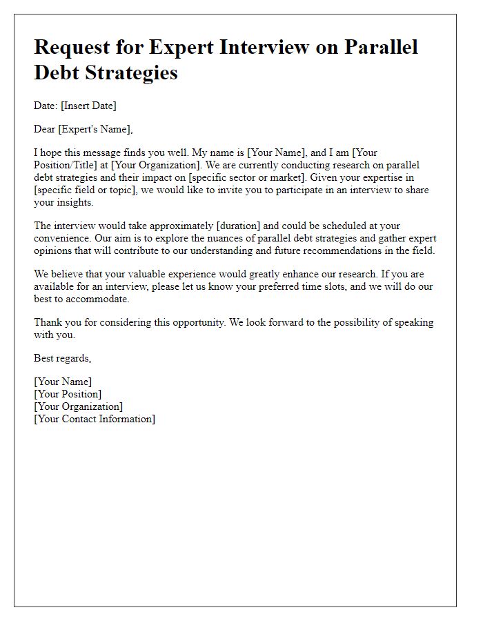 Letter template of expert interviews on parallel debt strategies