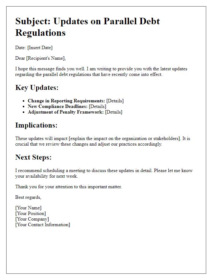 Letter template of updates on parallel debt regulations