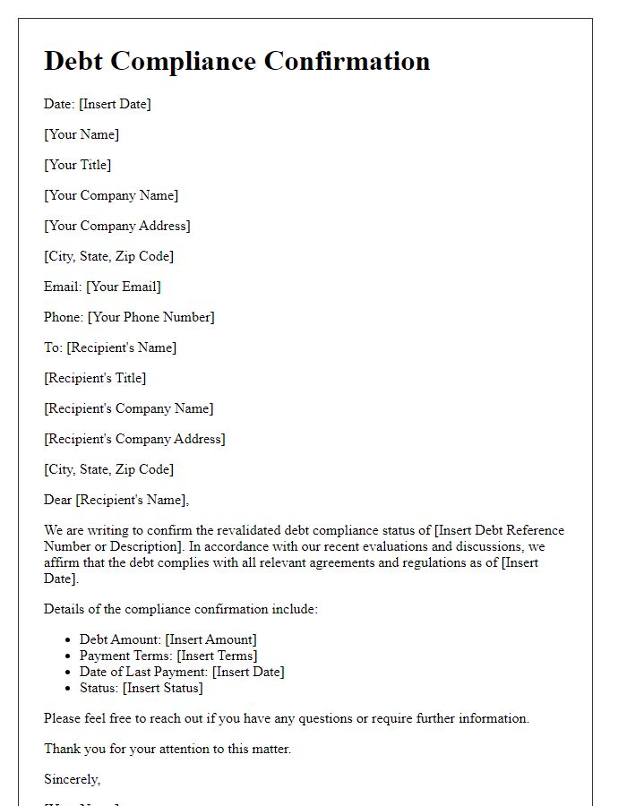 Letter template of revalidated debt compliance confirmation