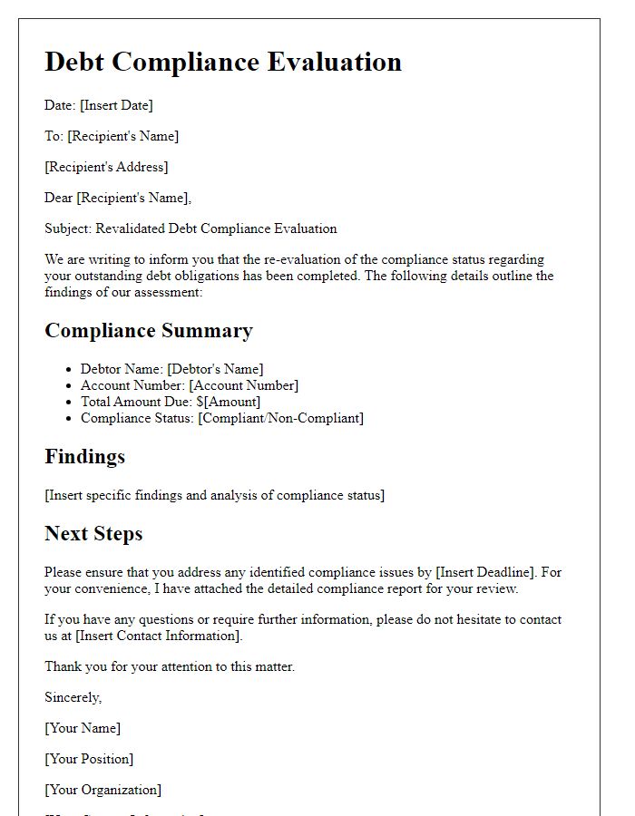 Letter template of revalidated debt compliance evaluation