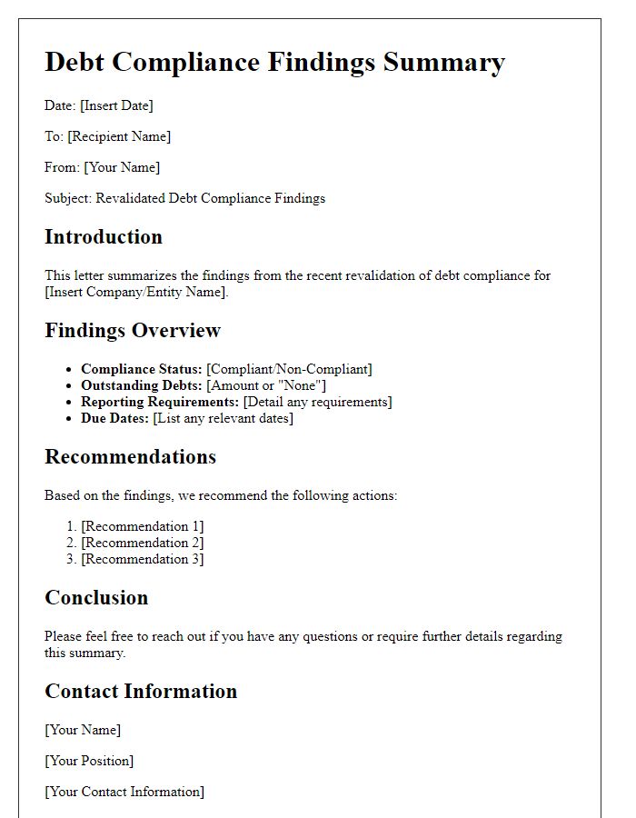 Letter template of revalidated debt compliance findings summary