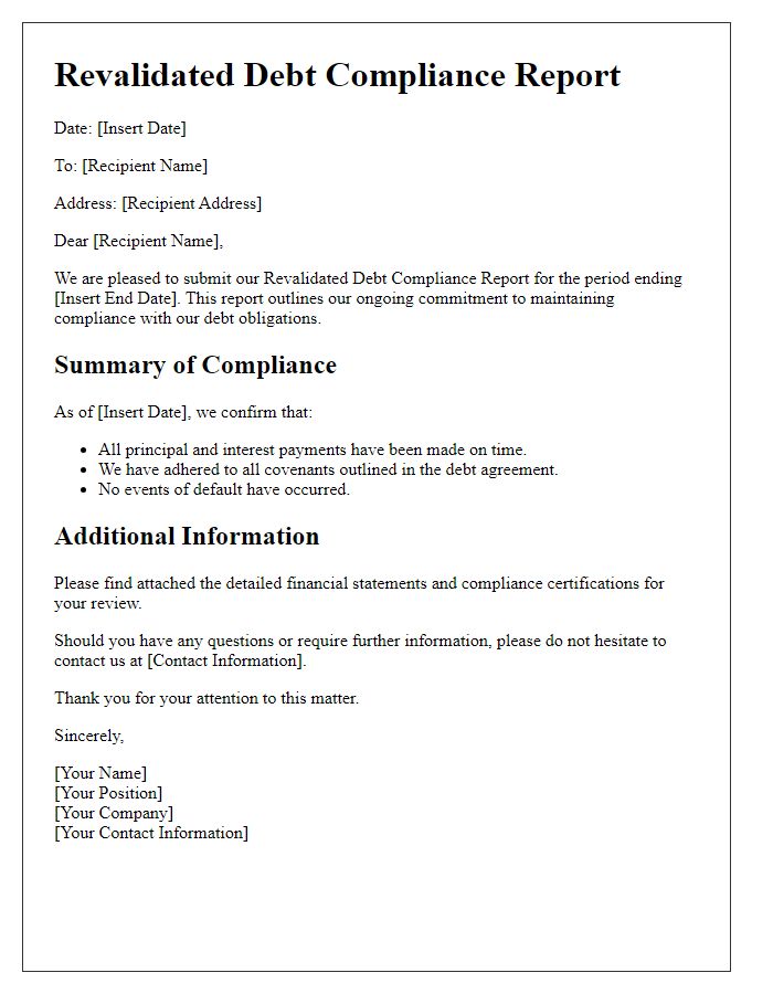 Letter template of revalidated debt compliance report