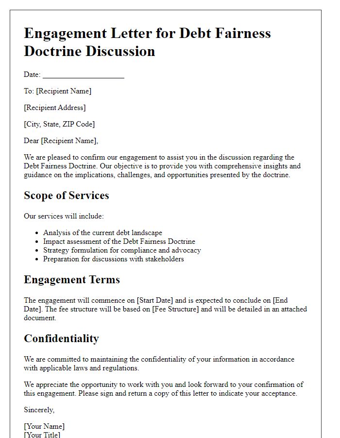 Letter template of engagement for debt fairness doctrine discussion