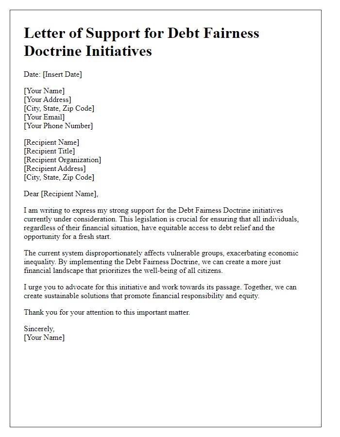 Letter template of support for debt fairness doctrine initiatives