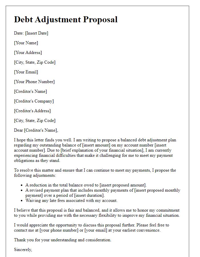 Letter template of balanced debt adjustment proposal.