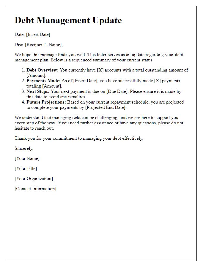 Letter template of sequenced debt management update.