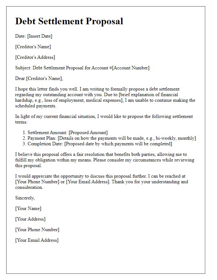 Letter template of sequenced debt settlement proposal.