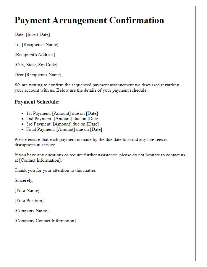 Letter template of sequenced payment arrangement confirmation.