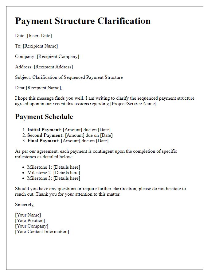 Letter template of sequenced payment structure clarification.