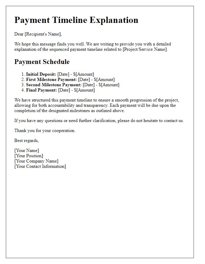 Letter template of sequenced payment timeline explanation.