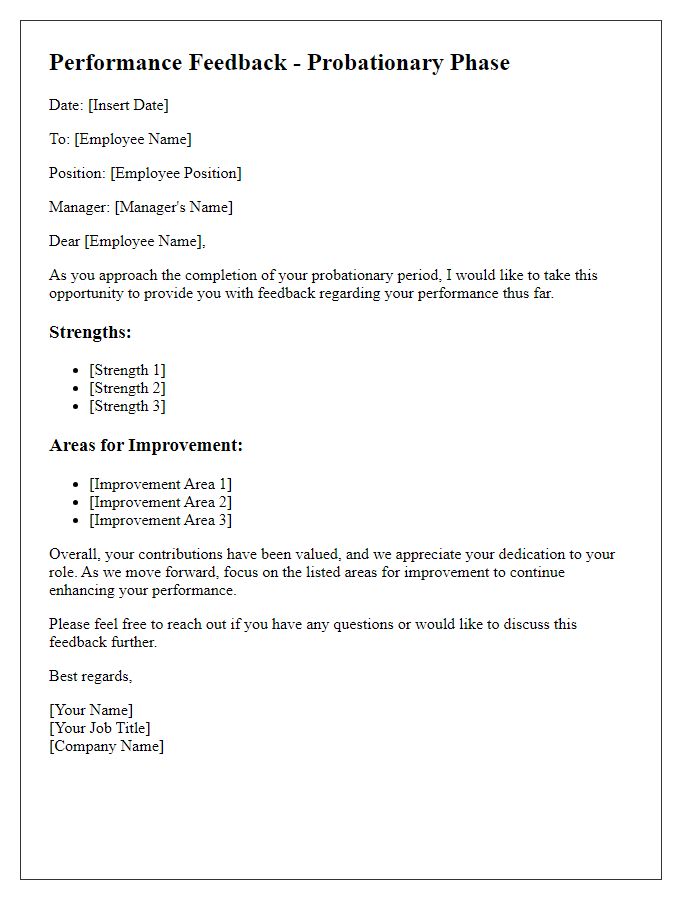 Letter template of performance feedback during the probationary phase.