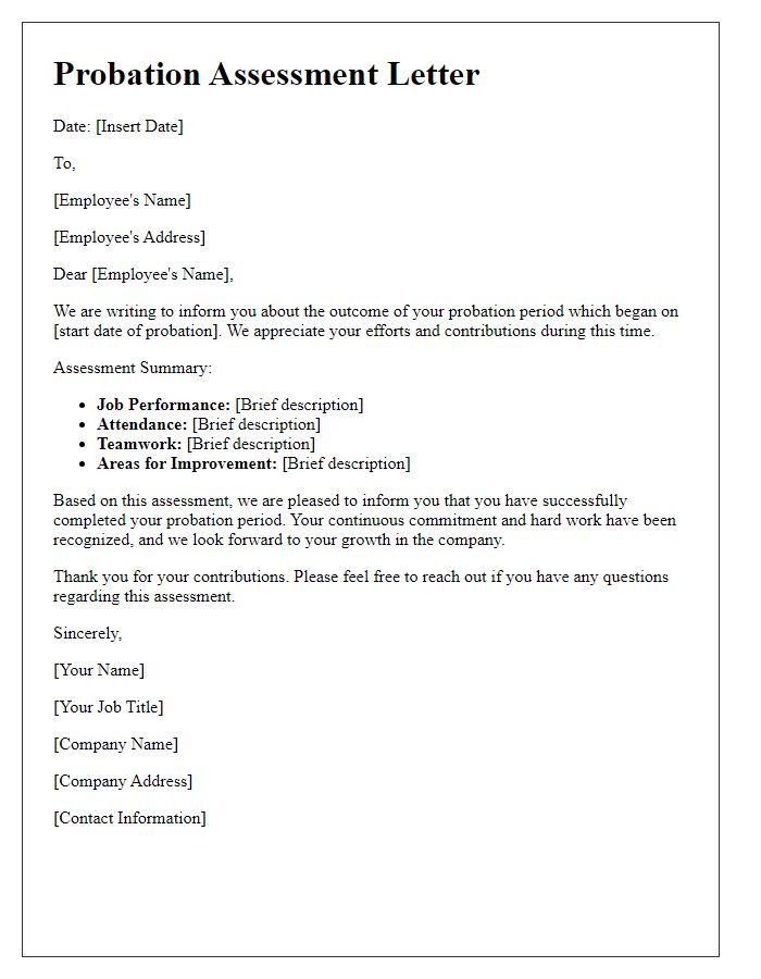 Letter template of probation assessment letter for job seekers.