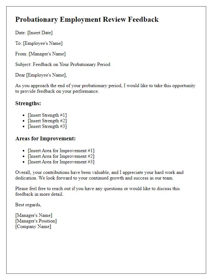 Letter template of review feedback for probationary employment.