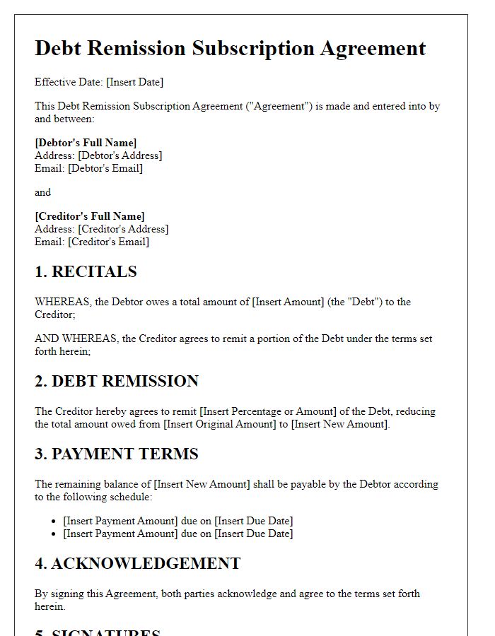 Letter template of Debt Remission Subscription Agreement for Individuals