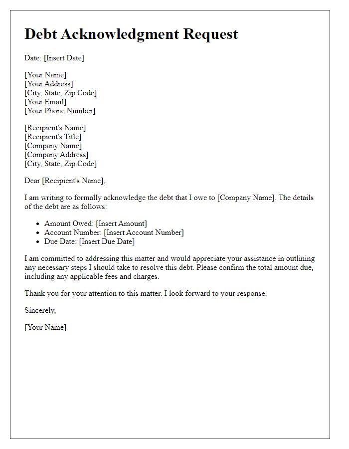 Letter template of monitored debt acknowledgment request