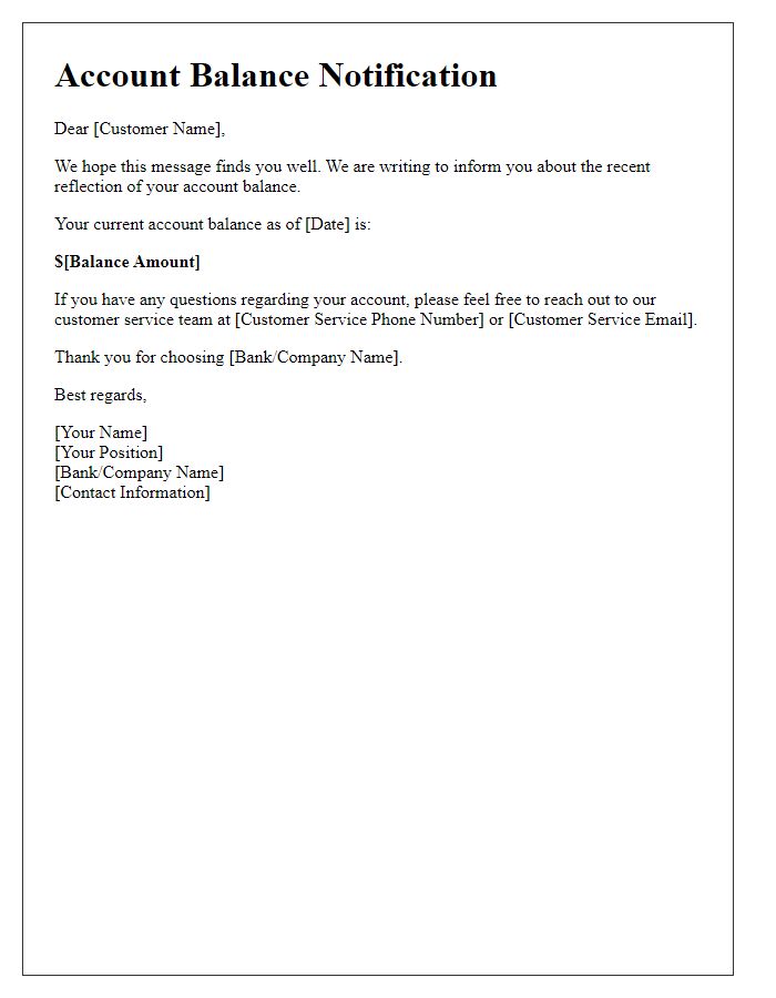 Letter template of account balance reflection notification