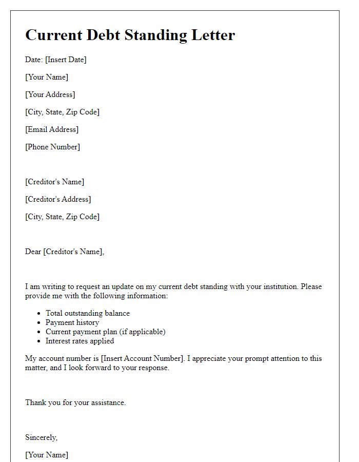 Letter template of current debt standing letter