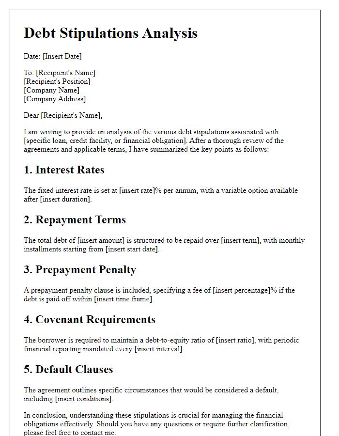 Letter template of analysis for various debt stipulations