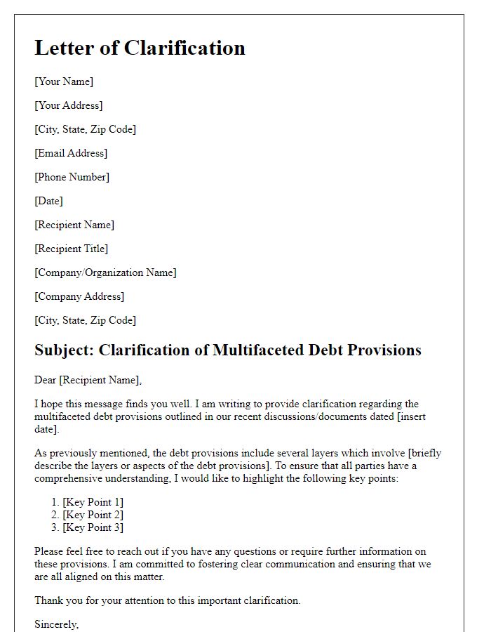 Letter template of clarification for multifaceted debt provisions