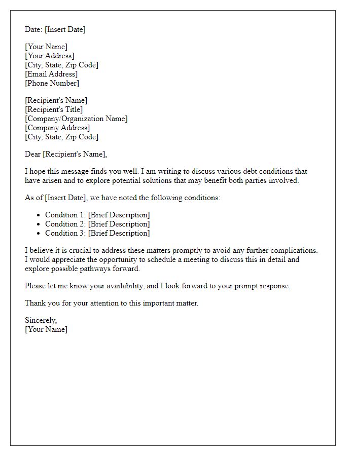 Letter template of discussion on assorted debt conditions
