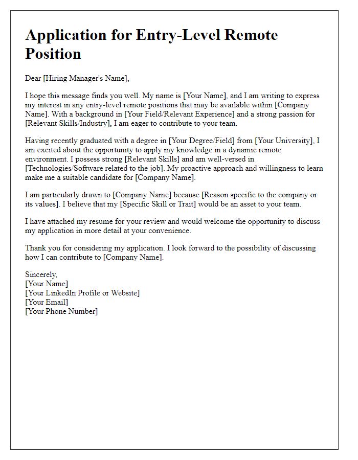 Letter template of remote job application request for entry-level remote roles.