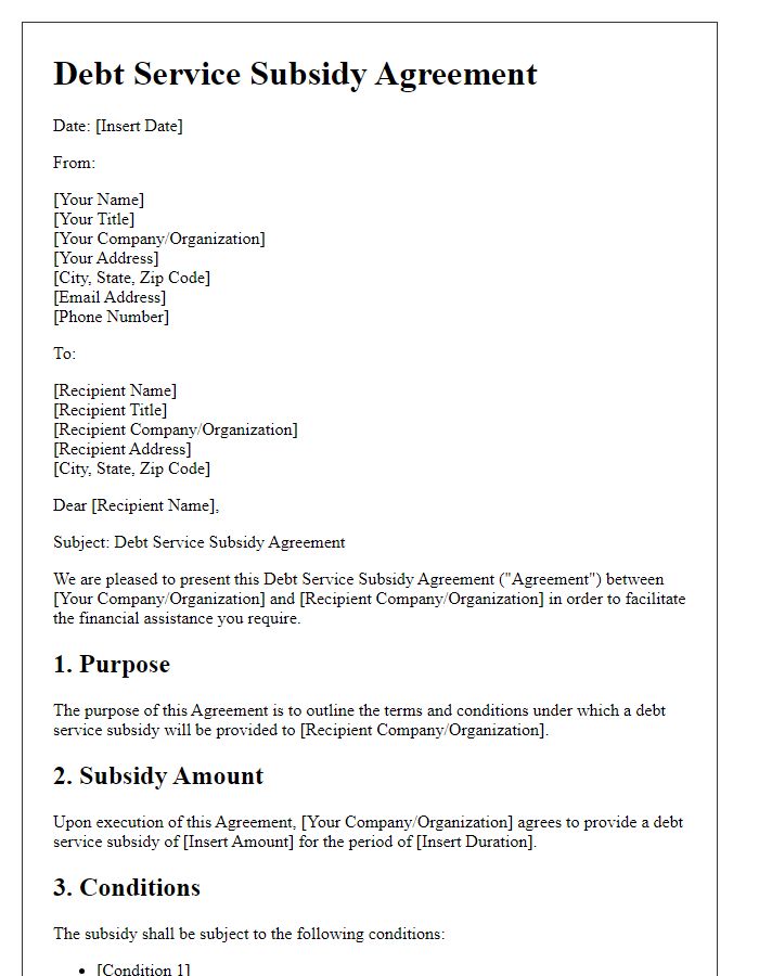 Letter template of debt service subsidy agreement