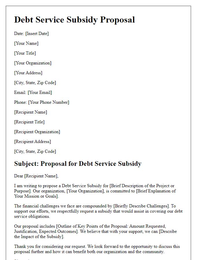 Letter template of debt service subsidy proposal