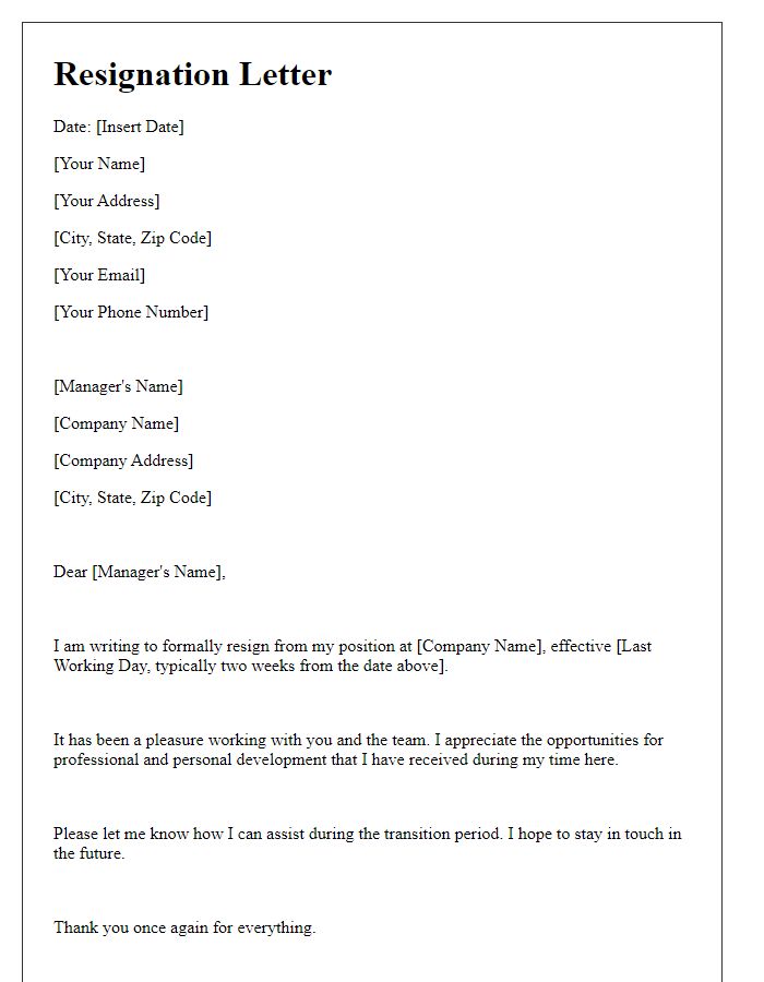 Letter template of formal job resignation announcement