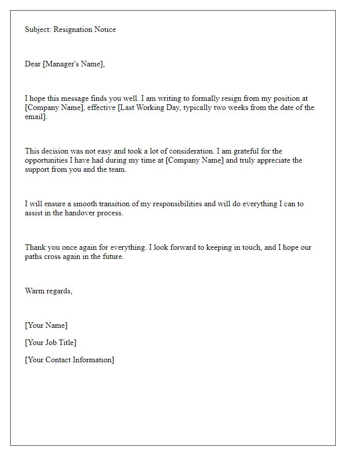 Letter template of friendly resignation email