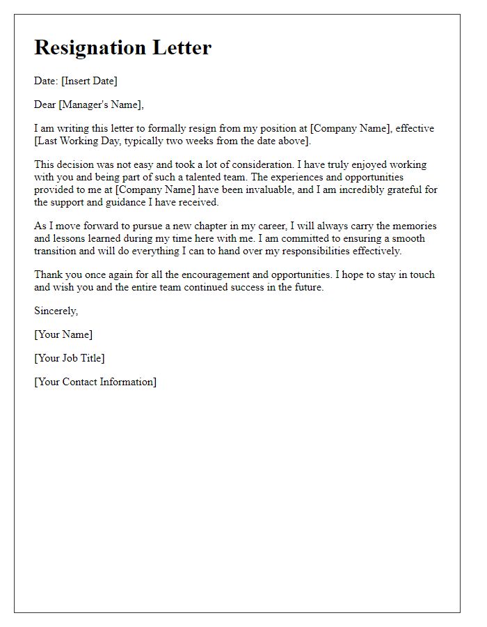 Letter template of heartfelt resignation message