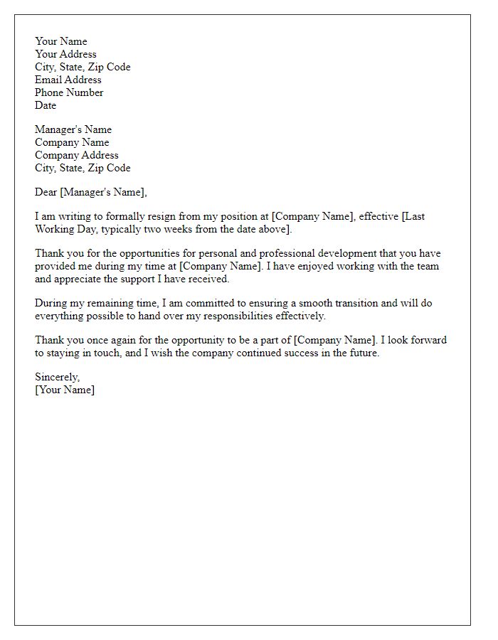 Letter template of professional resignation notice