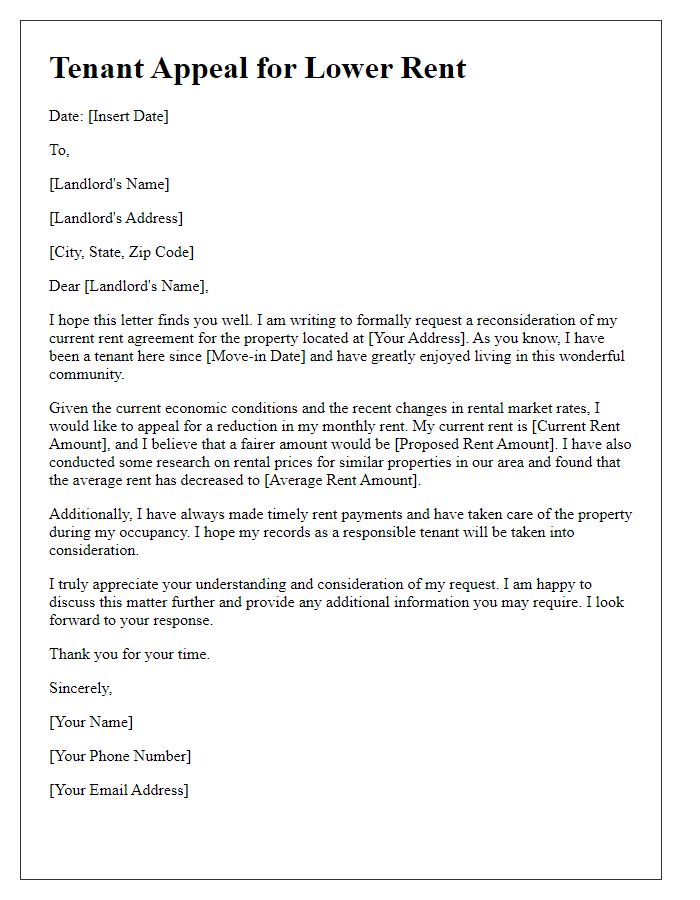 Letter template of tenant appeal for lower rent agreement