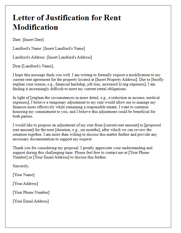 Letter template of tenant justification for rent modification