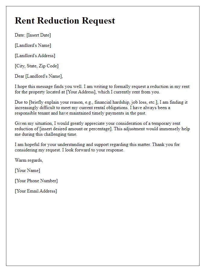 Letter template of tenant rent reduction request