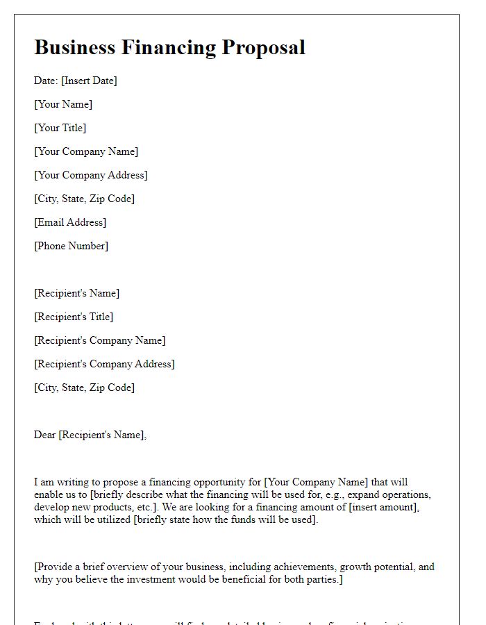 Letter template of proposal for business financing