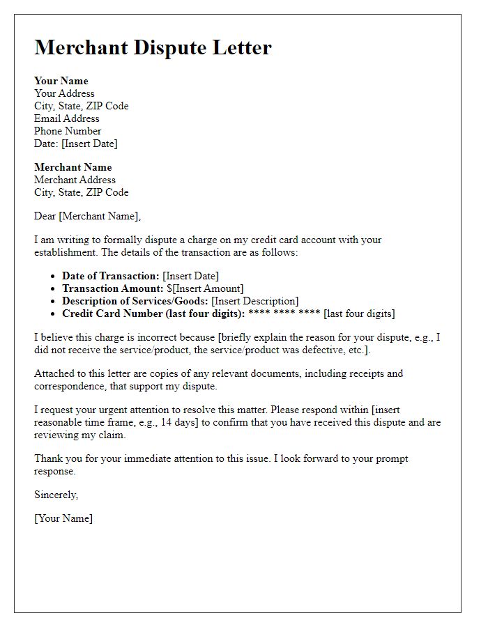 Letter template of merchant dispute with credit card