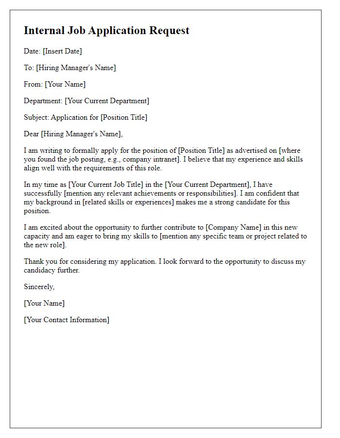 Letter template of internal job application request