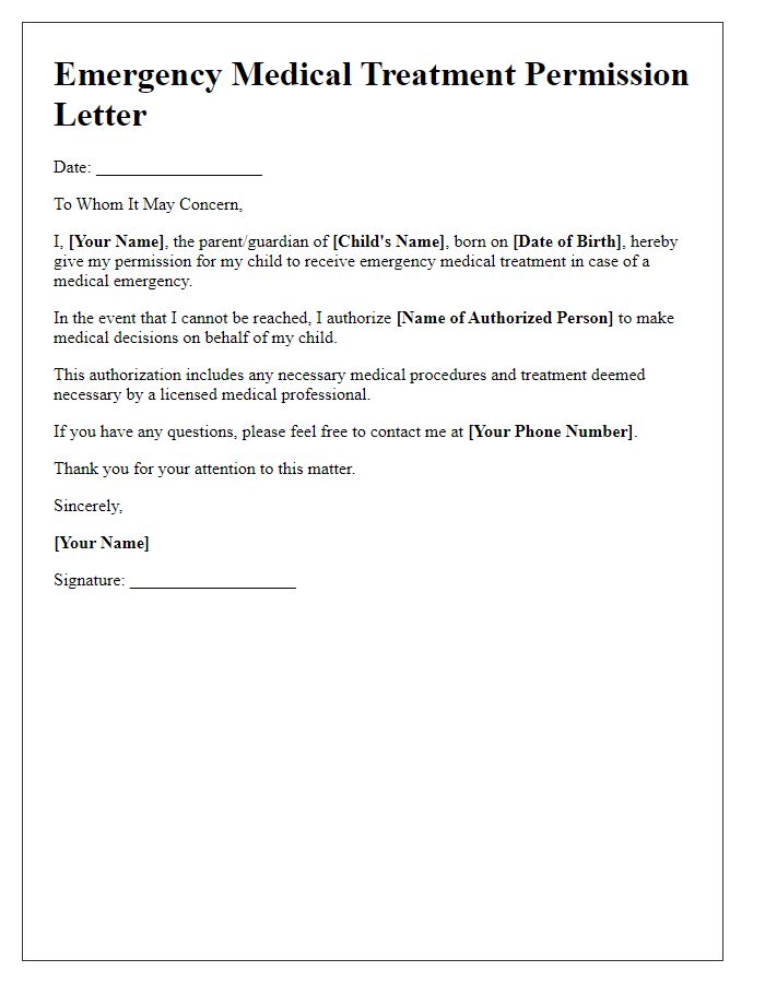 Letter template of emergency medical treatment permission