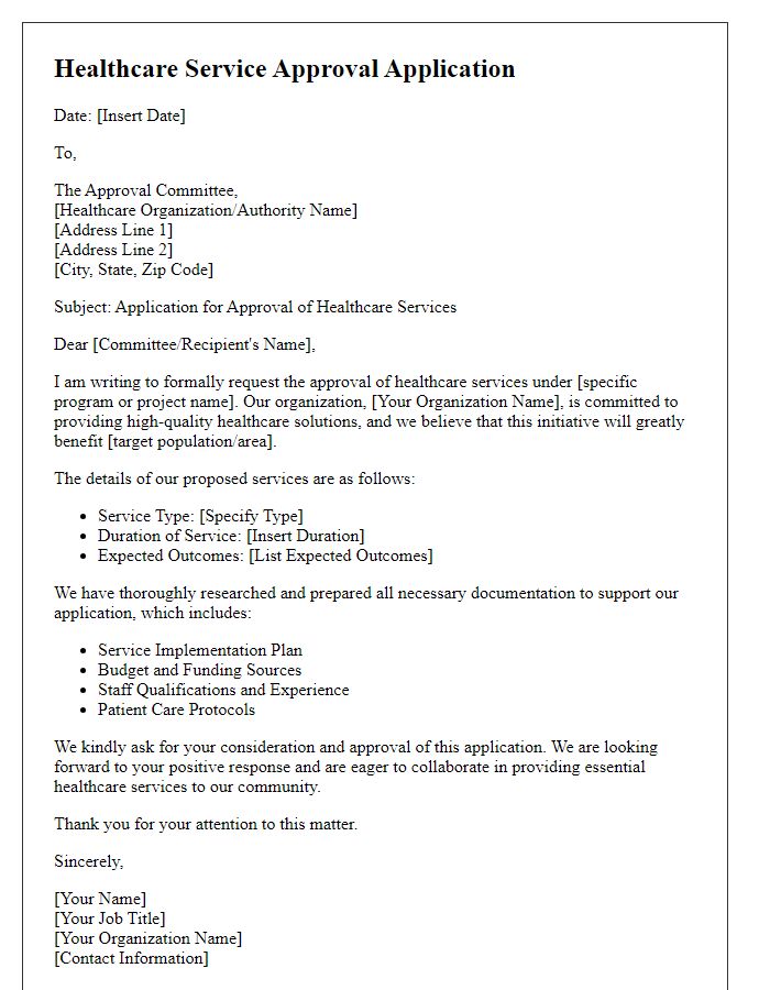 Letter template of healthcare service approval application