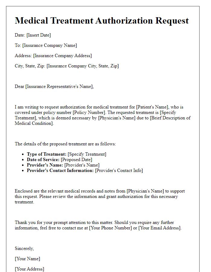 Letter template of medical treatment authorization request