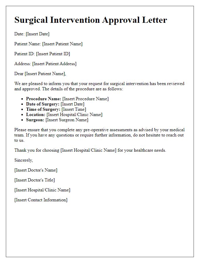 Letter template of surgical intervention approval letter