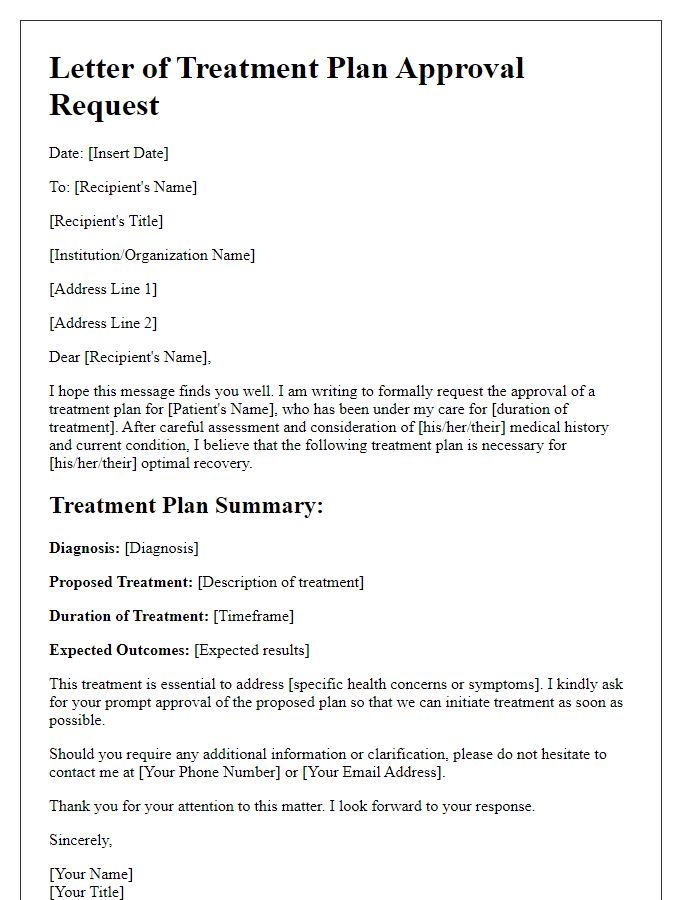 Letter template of treatment plan approval request