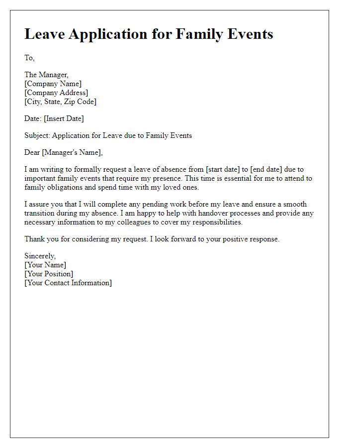 Letter template of holiday leave application for family events