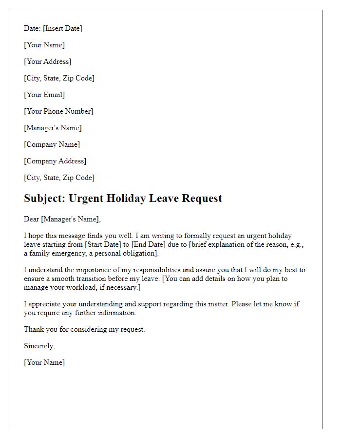 Letter template of urgent holiday leave request