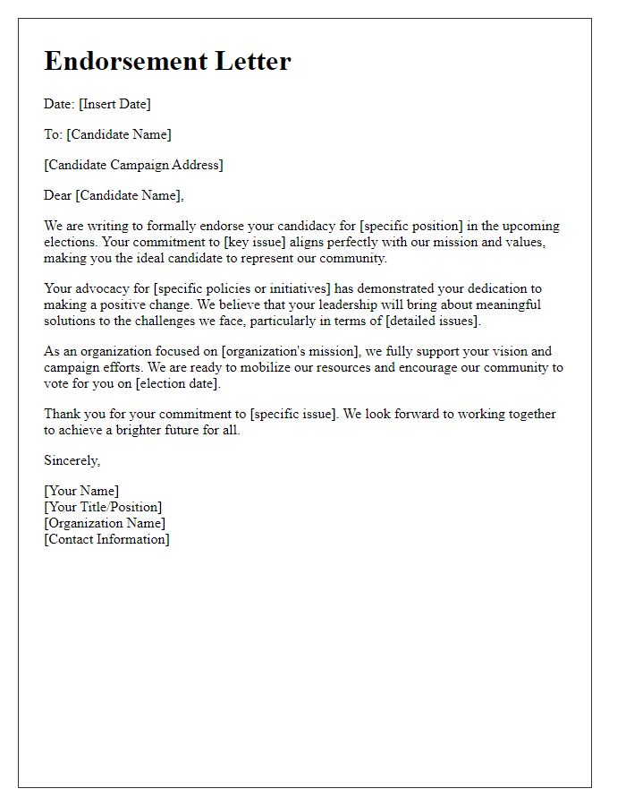 Letter template of political campaign endorsement for issue-focused campaign.