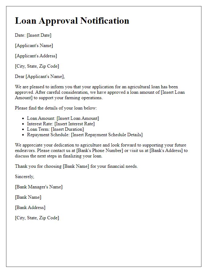 Letter template of agricultural loan approval from the bank