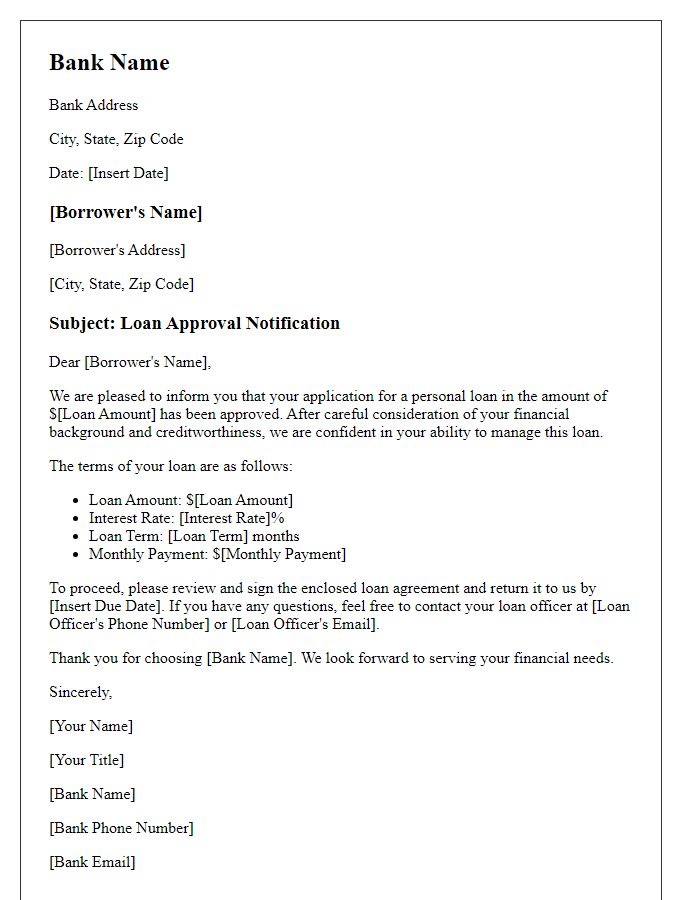 Letter template of bank loan approval for personal use