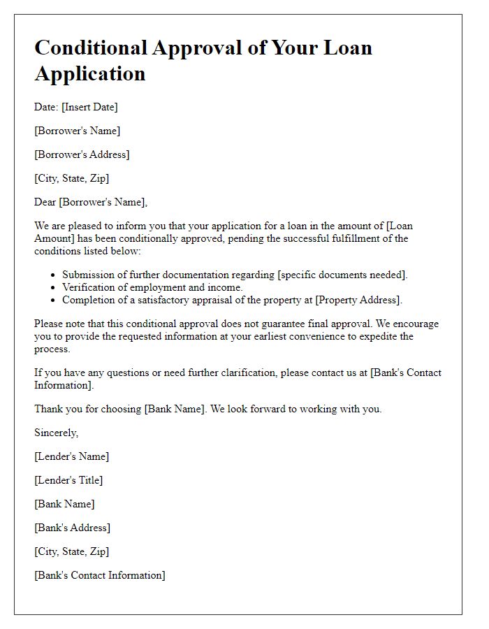 Letter template of conditional bank loan approval