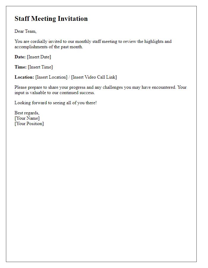 Letter template of Staff Meeting Invitation - Monthly Recap