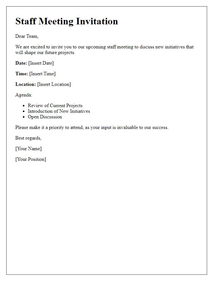 Letter template of Staff Meeting Invitation - New Initiatives